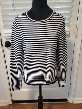 Liz Claiborne Navy and White Striped Sweater